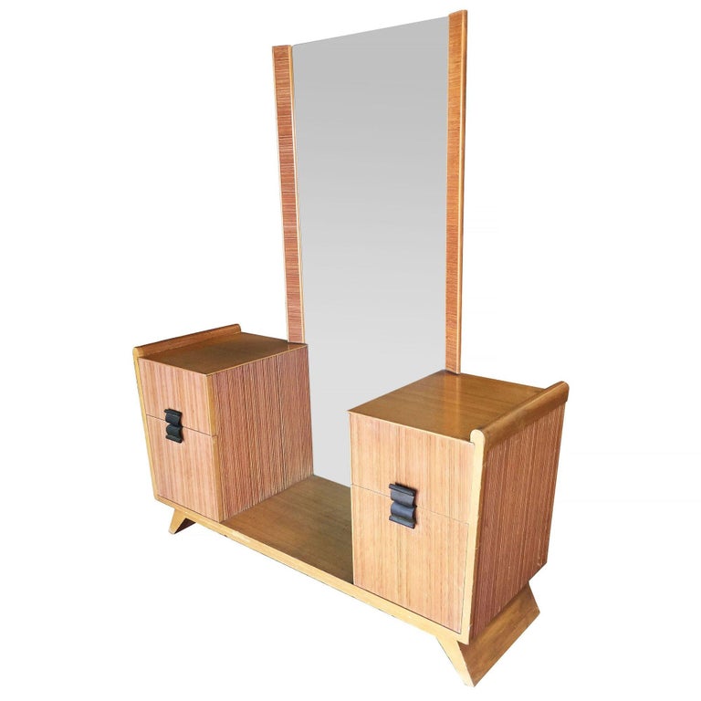 Paul Frankl Combed Wood Vanity with Stool for Brown Saltman