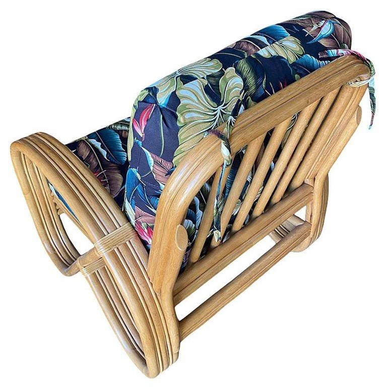 Restored 3/4 3-Strand Round Pretzel Rattan Lounge Chair w/ Ottoman, 2 Available