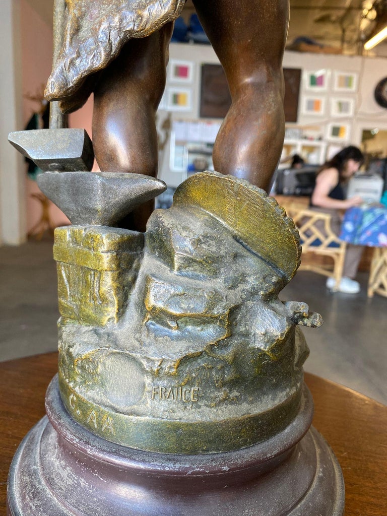 French "Le Travail" Hammership Spelter Sculpture by Francois Moreau, Circa 1900