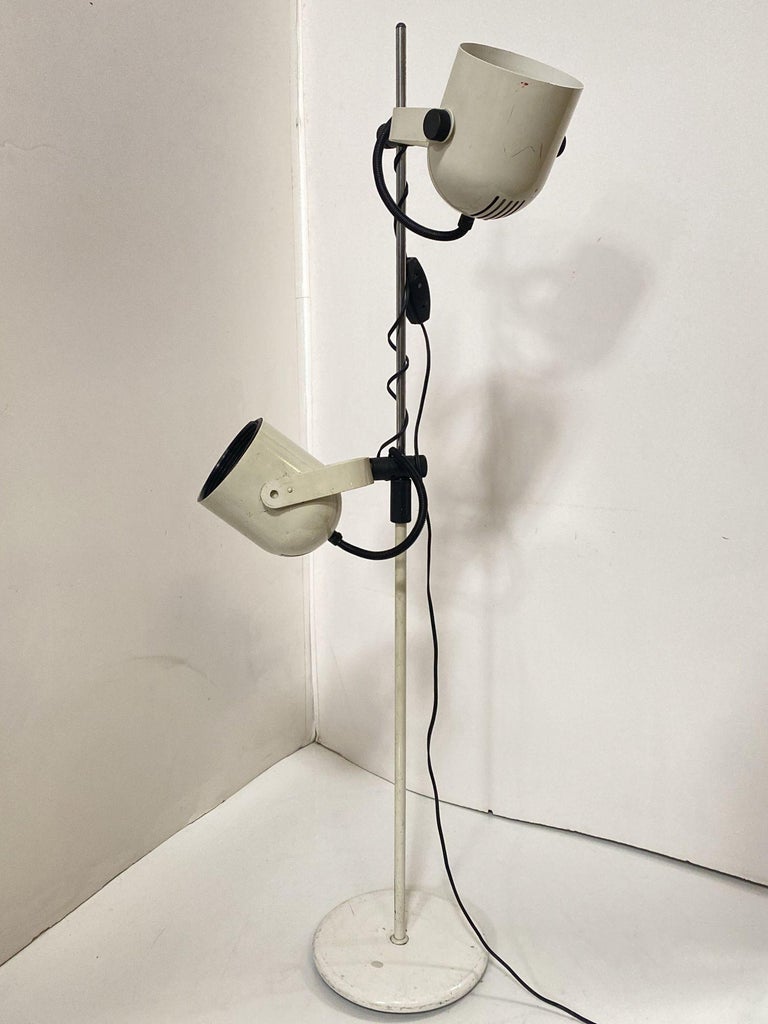 Italian Modern White Enameled Double Spot Floor Lamp, 1970