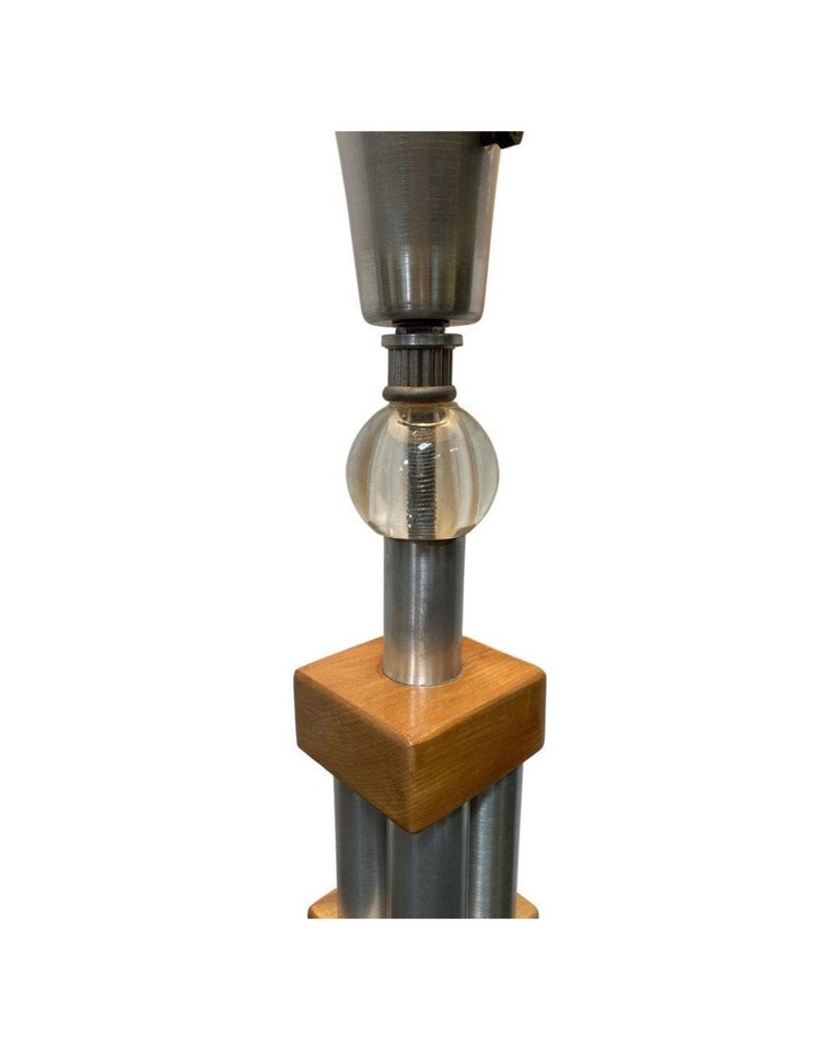 Mid-Century Modern Chrome Blond Maple Stacked Torchiere Floor Lamp