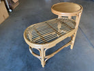 Restored Single Strand Rattan Side Table W/ Grill Top, Pair