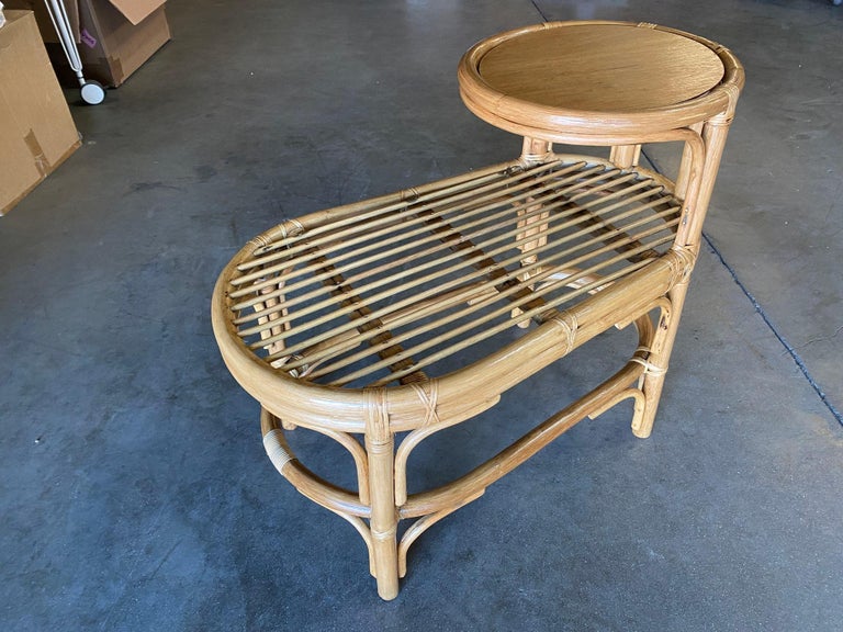 Restored Single Strand Rattan Side Table W/ Grill Top, Pair