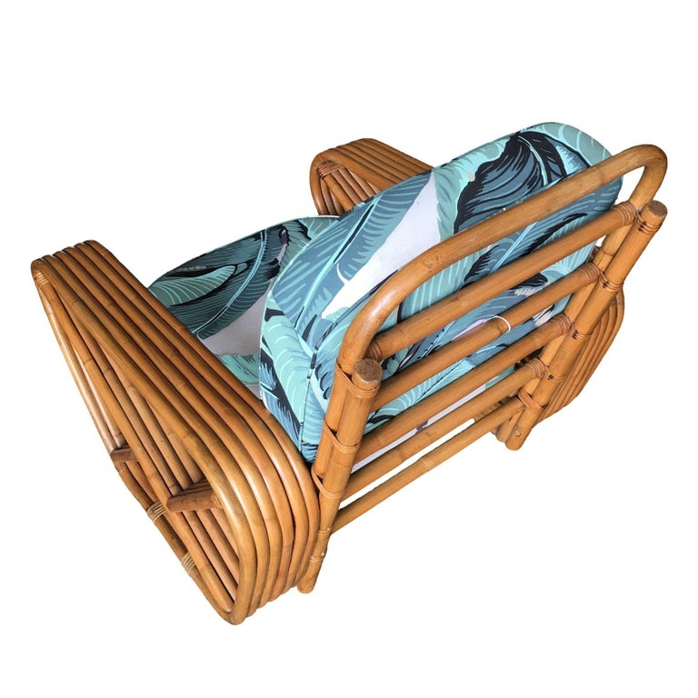 Restored Rattan Six-Strand Square Pretzel Lounge Chair Paul Frankl Style