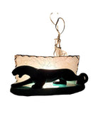 Midcentury Black Panther Ceramic Statue Lamp w/ Whipple Stitch Fiberglass Shade