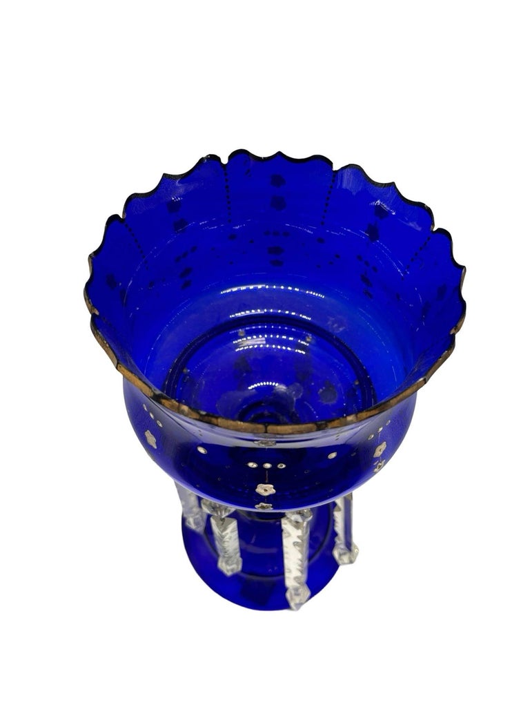 Victorian Cobalt Glass Hand-Cut and Gilded Luster Vase