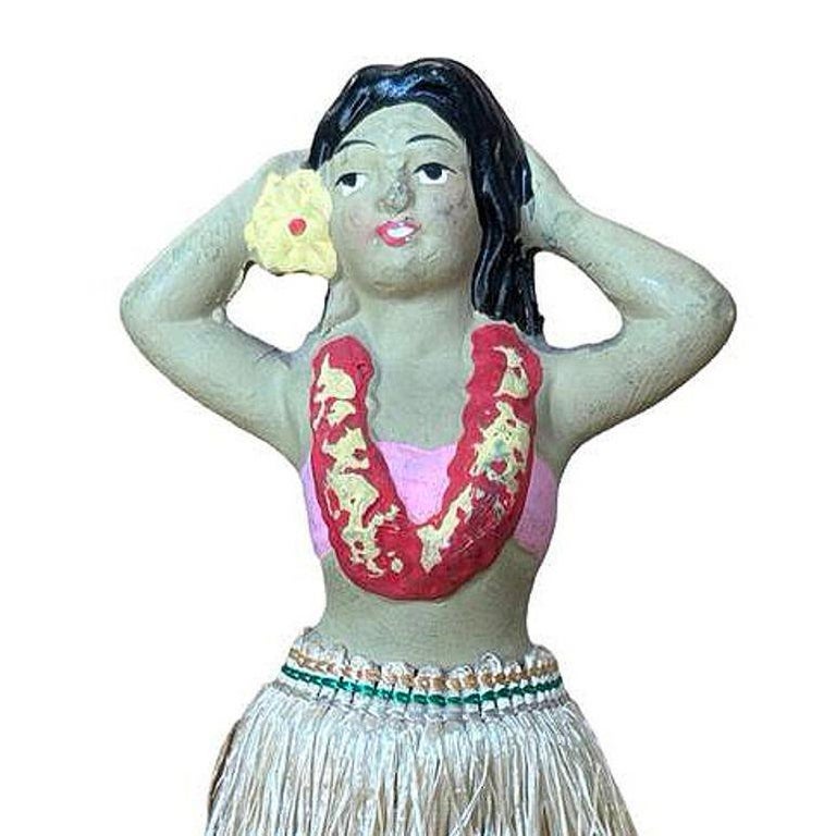 Post War Ceramic "Aloha" Hawaiian Dancing Hula Girl w/ Lei & Grass Skirt