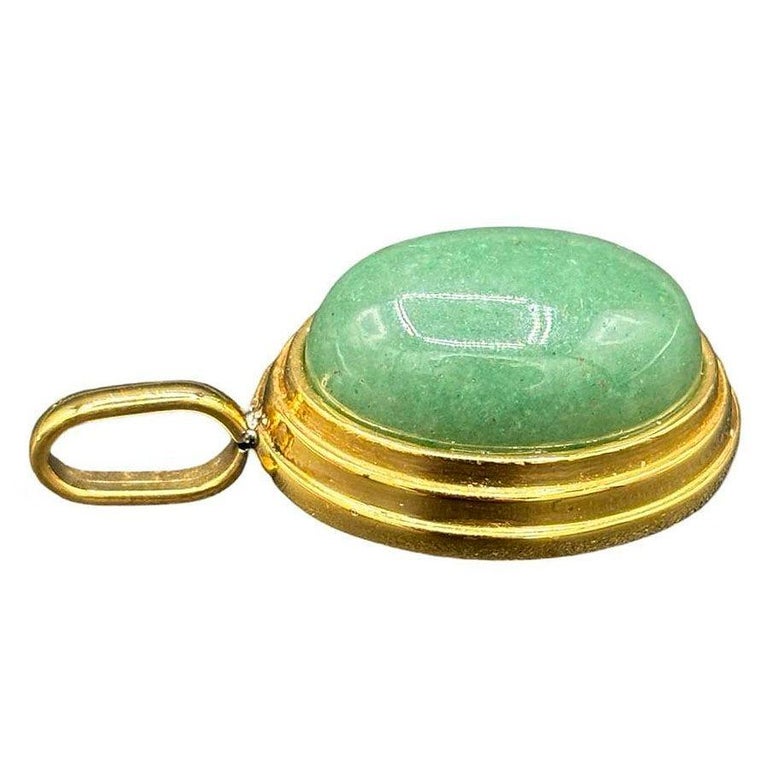 Large 14k Gold Stepped Natural Aventurine Oval Pendent