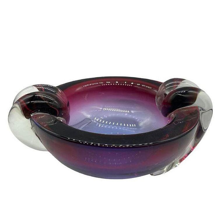 Hand Blown Amethyst Tone Murano Weighted Cased Art Glass Ashtray by Seguso
