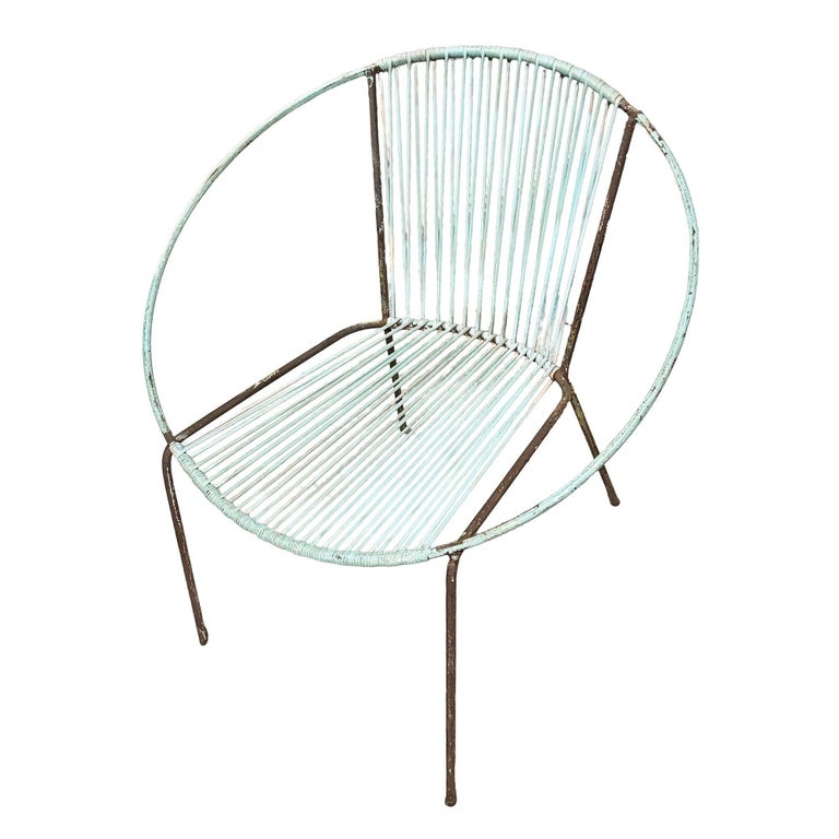 Mid-Century Iron and Rubber Cord Loop Outdoor/Patio Chair by Salterini, Pair