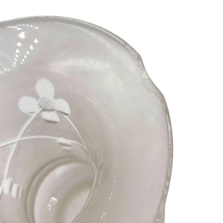 Victorian Wheel Cut Frosted Glass Floral Oil Lamp Fluted Hurricane Shade CHIPPED