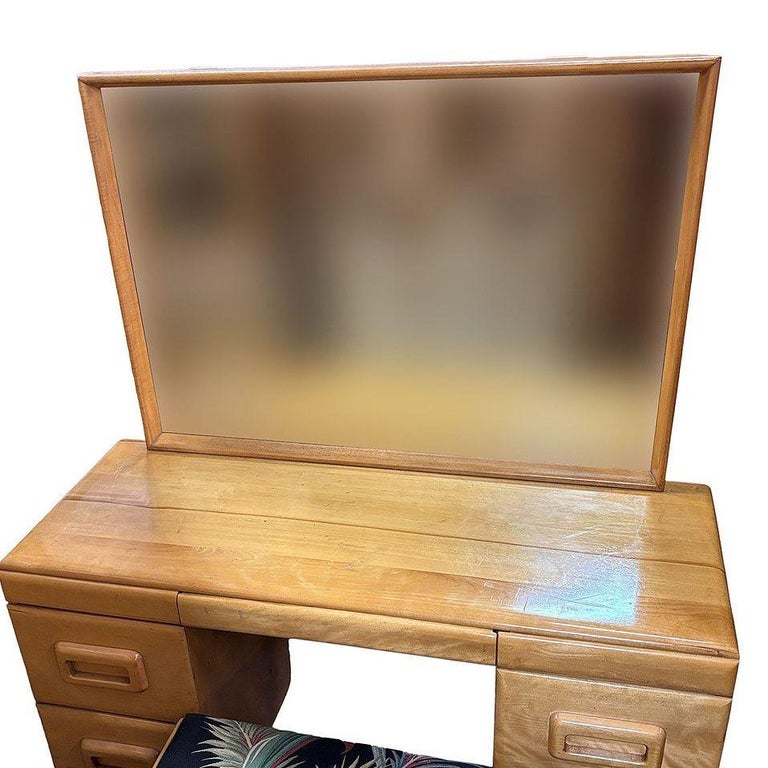 MCM Blond Maple Vanity/ Dressing Table w/ Bench by Russel Wright for Con