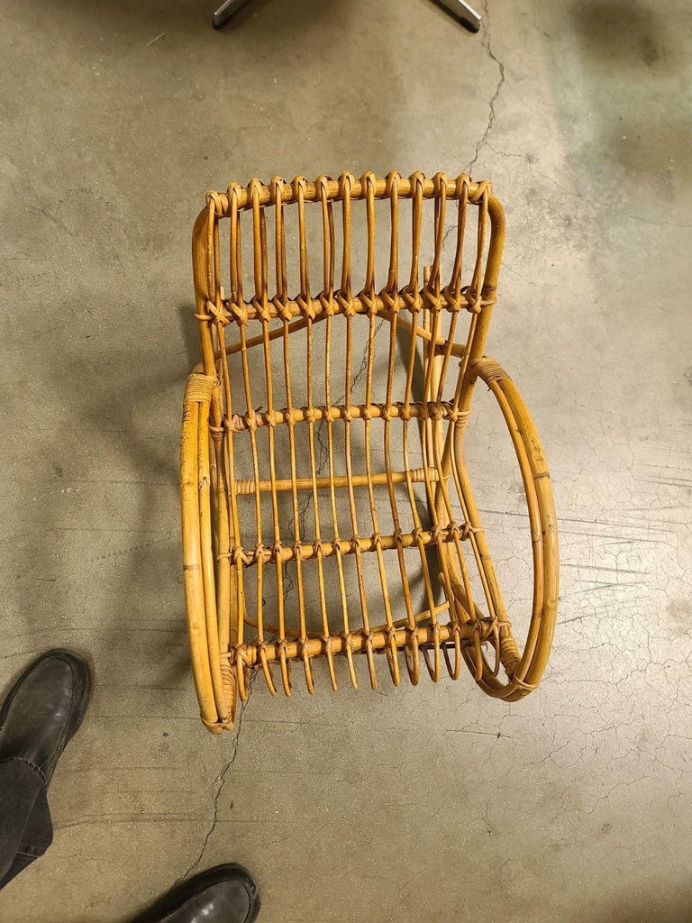 Restored Albini Style Child's Stick Reed Reed Rattan Rocking Chair