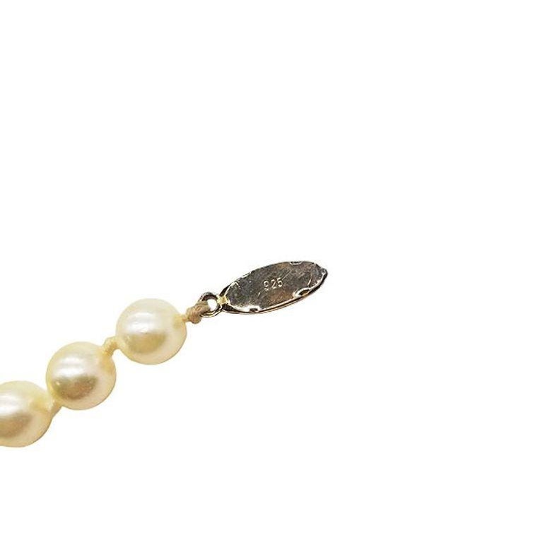 Mid-century South Sea Roud Pearl Choker Necklace on Silk Cord w/ Silver Clasp