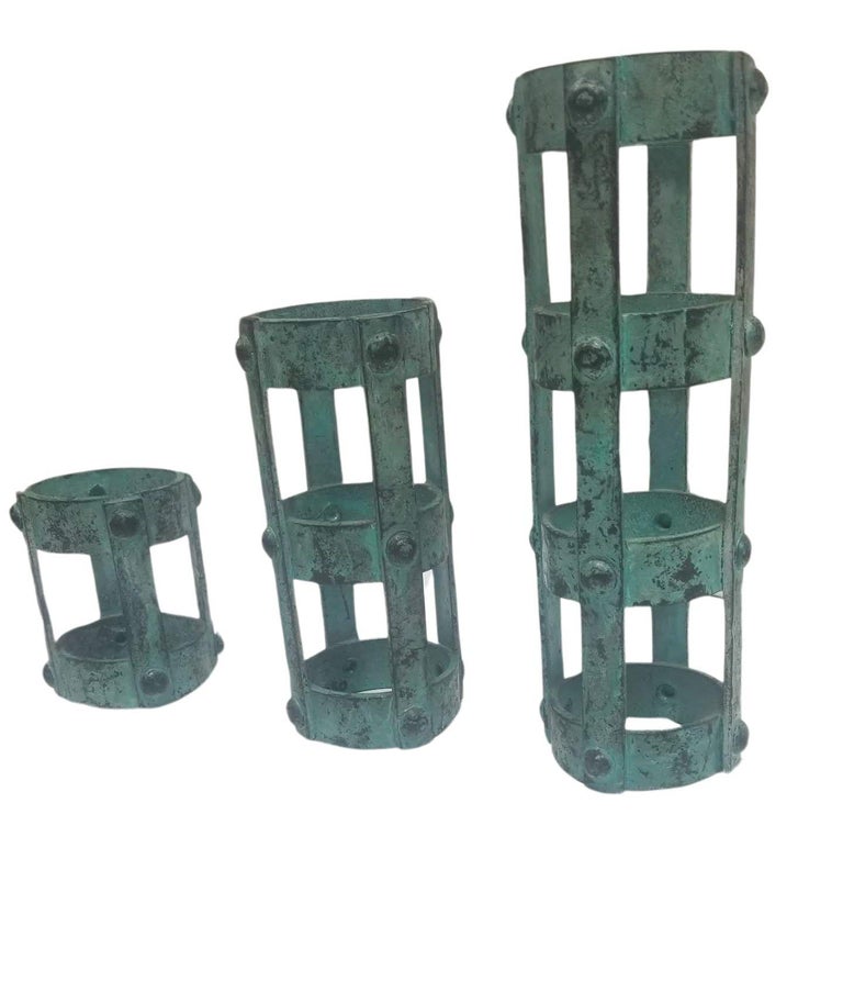 Set of 3 Brutalist style Candlestick Holders Cage Design
