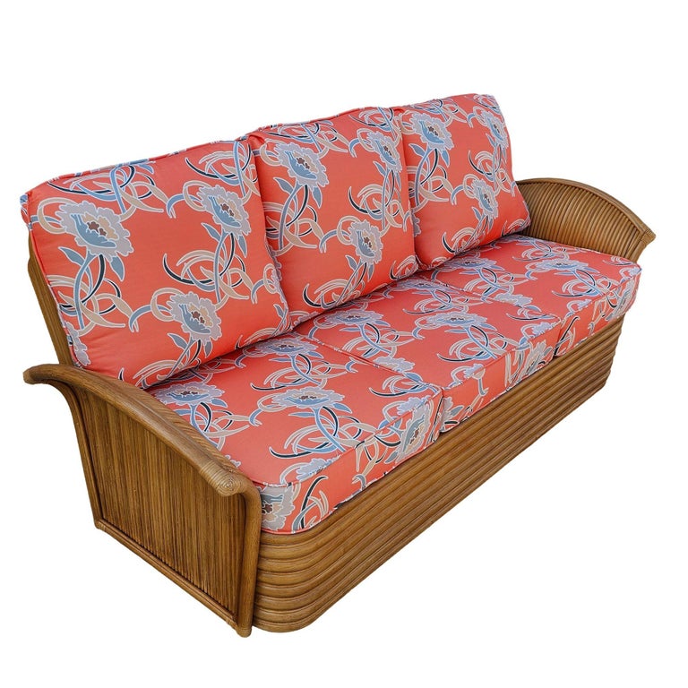 Restored "Golden Girls" Art Deco Rattan "Fan Arm" Three-Seat Sofa