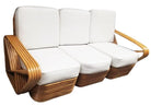 Restored MCM Rattan Five Strand Square Pretzel Sofa, Lounge Chair Livingroom Set