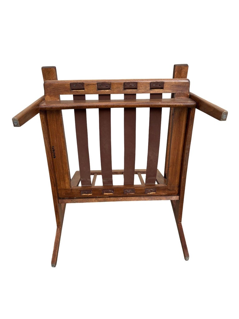Scandinavian Modern MCM Walnut Framed Armchair with Striped Cushions
