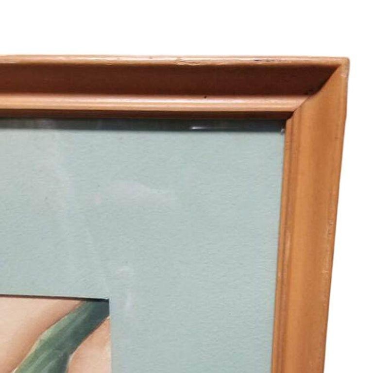 Framed Airbrush on Paper Hibiscus Tropical Floral by Jane Boyd, 1948