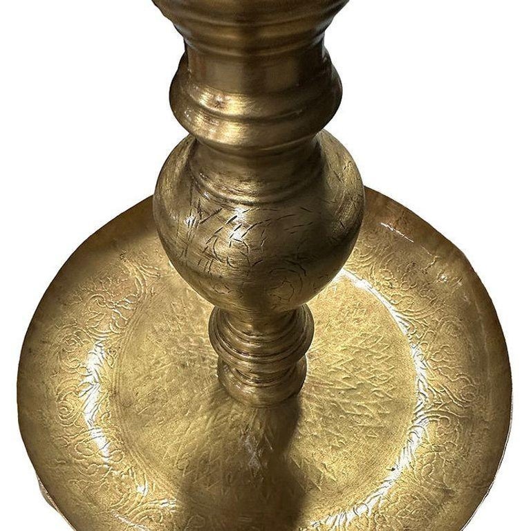 Hand Etched Brass Moroccan Floor Candelabra, Pair