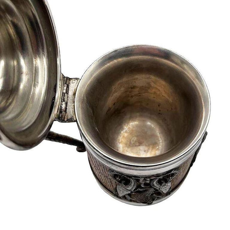 Silverplate Oak Tankard Beer Stein w/ Dragon motif, by St. Louis Silver Co.