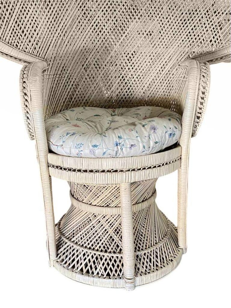 Restored Rattan Large Pale Woven Wicker "Cobra" Lounge Throne Chair