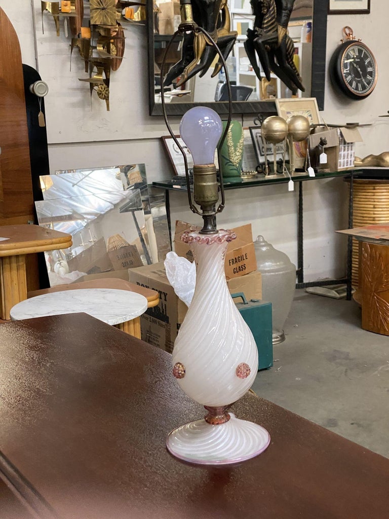 Pink Twist Barovier Murano Art Glass Table Lamp