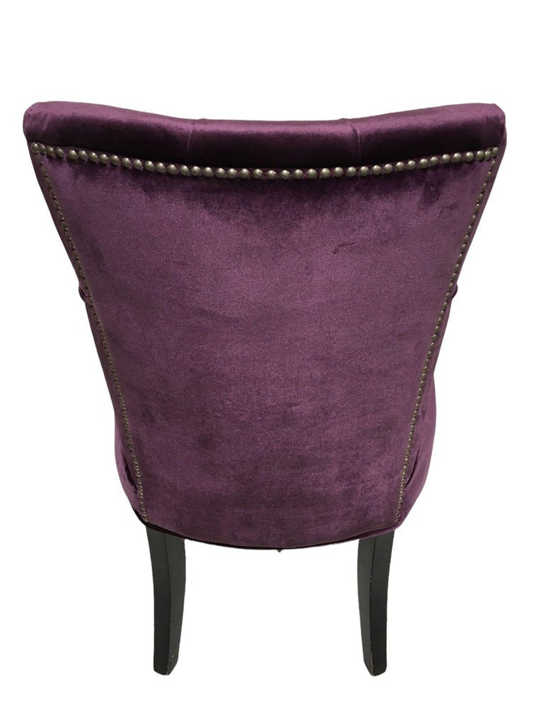 Pair of Vintage Purple Velvet Chairs with Tufted Padded Backrest