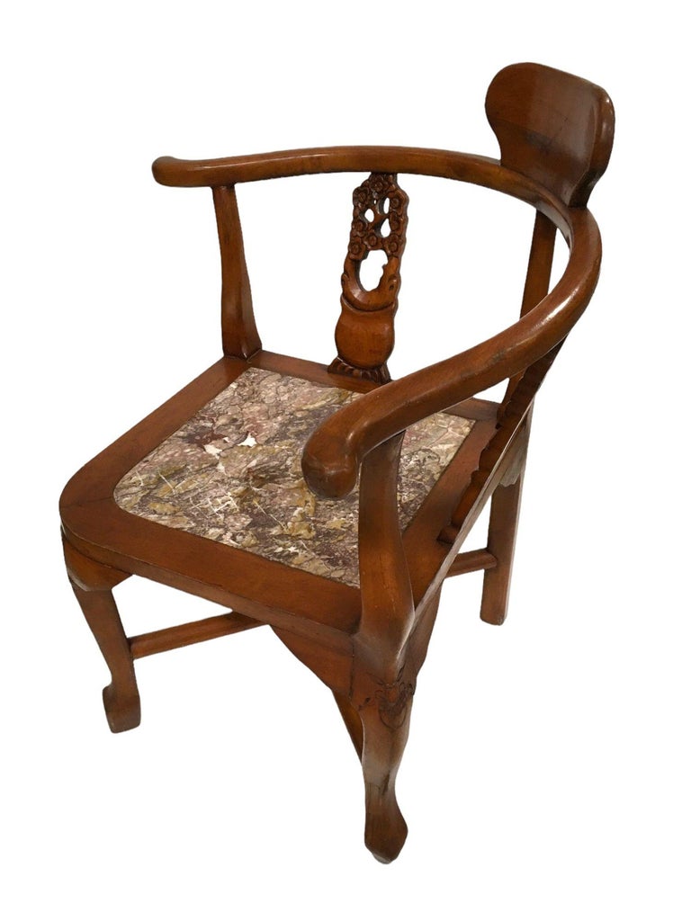 Rosewood Horseshoe Chair with Marble Seat by James Mont, Pair