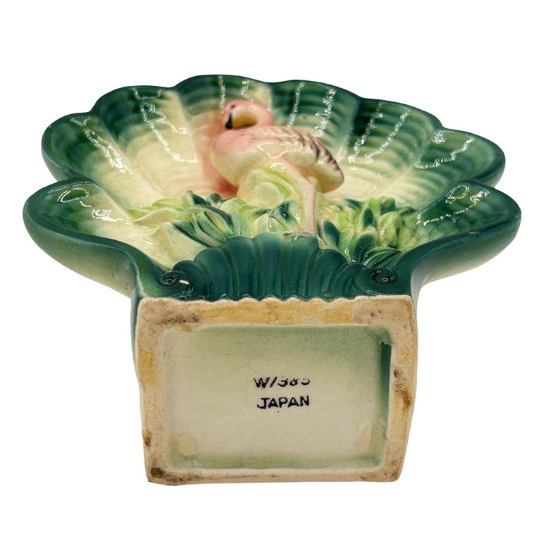 Rare Japanese Mid-century Tropical Calm Shell Flamingo Flower Wall Planter