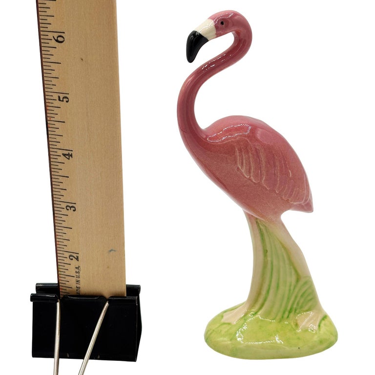 Mid-century Ceramic Curious Watcher Pink Flamingo Tabletop Statue by Metlox