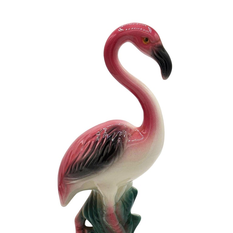 Mid-century Tropical Ceramic "The Walker" Pink Flamingo Figurine