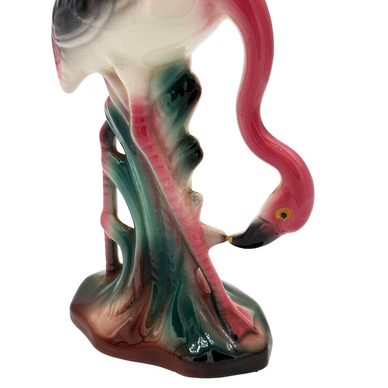 Atomic California Pottery Ceramic Grazing Tropical Pink Flamingo Figurine Statue