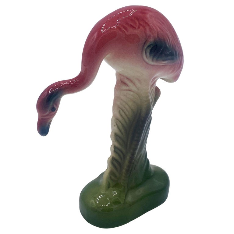 Mid-century Matching Miniature Pink Flamingo Ceramic Tabletop Figure Statues