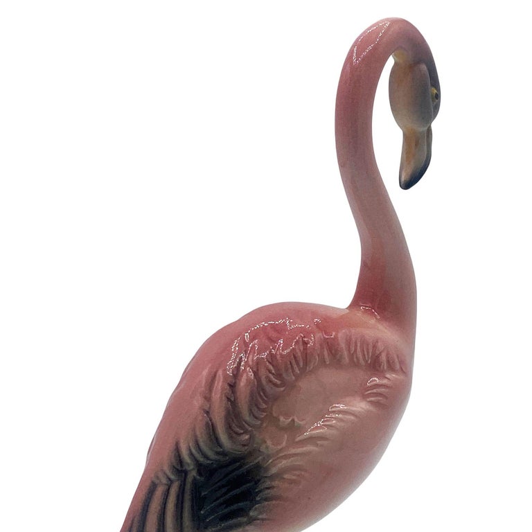Matching Mid-century Pink Flamingo Ceramic Tabletop Statue Set By Brad Kealer
