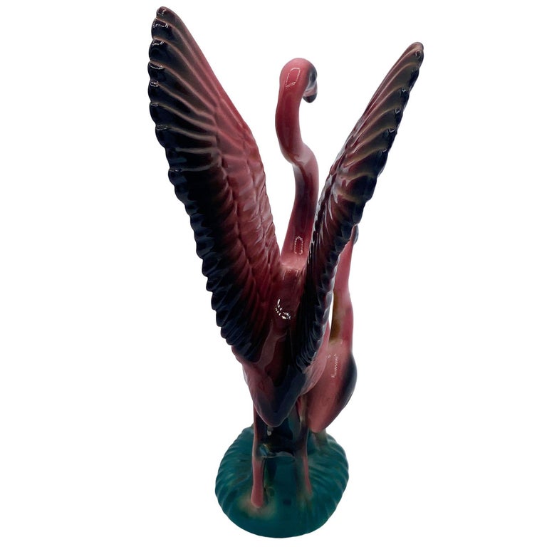 MCM Open Wing Mother & Child Pink Flamingo Ceramic Tabletop Statue By Leftons