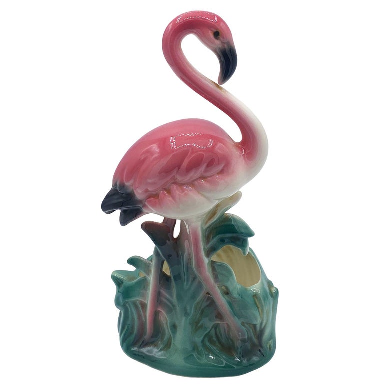 Mid-century "Lovers" Ceramic Pink Flamingo Flower Table Planter Set, California