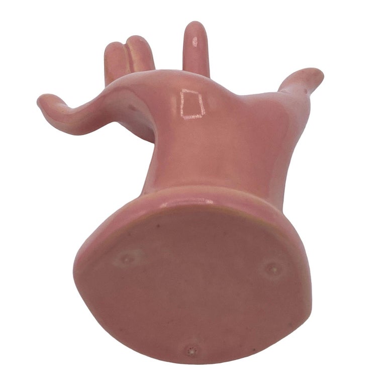 California Pottery Salmon Pink Figurative Female Hand Business Card Holder