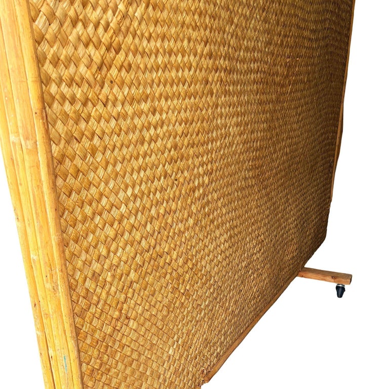 Mid-Century 9' Foot X 6' Foot Rattan and Woven Wicker Wall Divider w/ Wheels