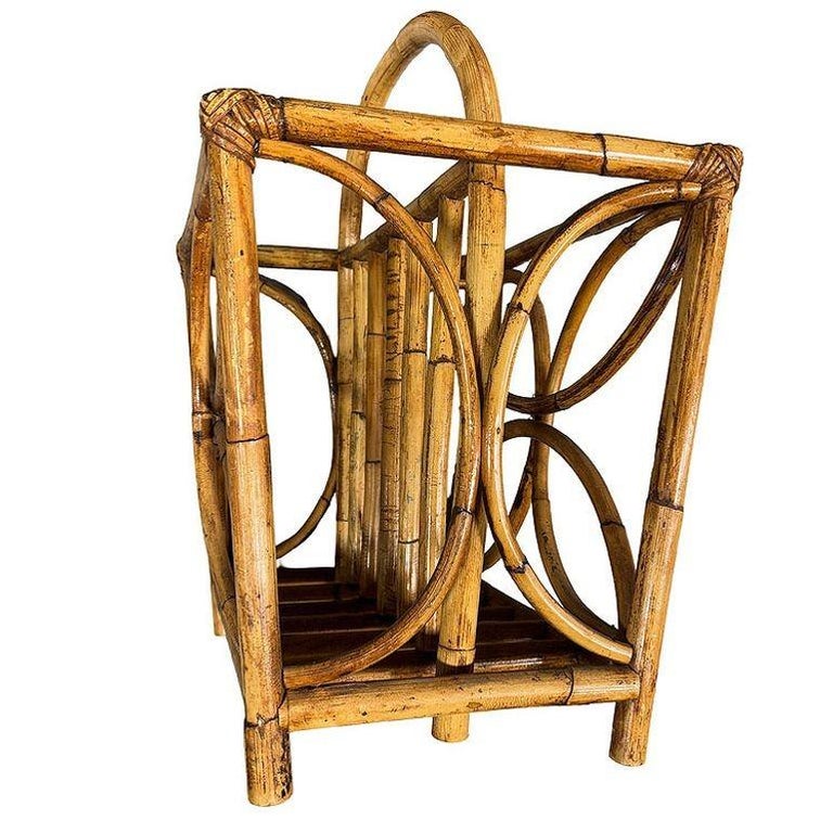 Mid-century Rattan "Butterfly" Magazine Rack with Handle