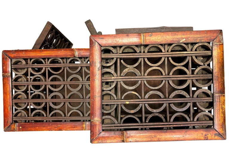 Late Qing Dynasty Split Bamboo & Lattice Top Chippendale Cabinet w/ 3 Drawers
