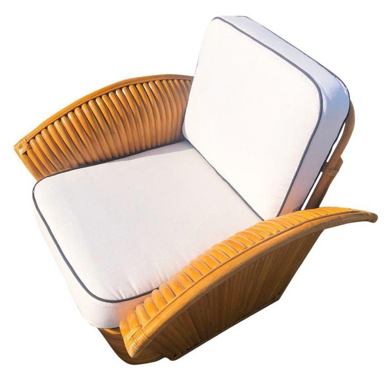 Vintage Art-Deco Style Rattan Fan Arm Lounge Chair/Ottoman Set, 3 sets Avail