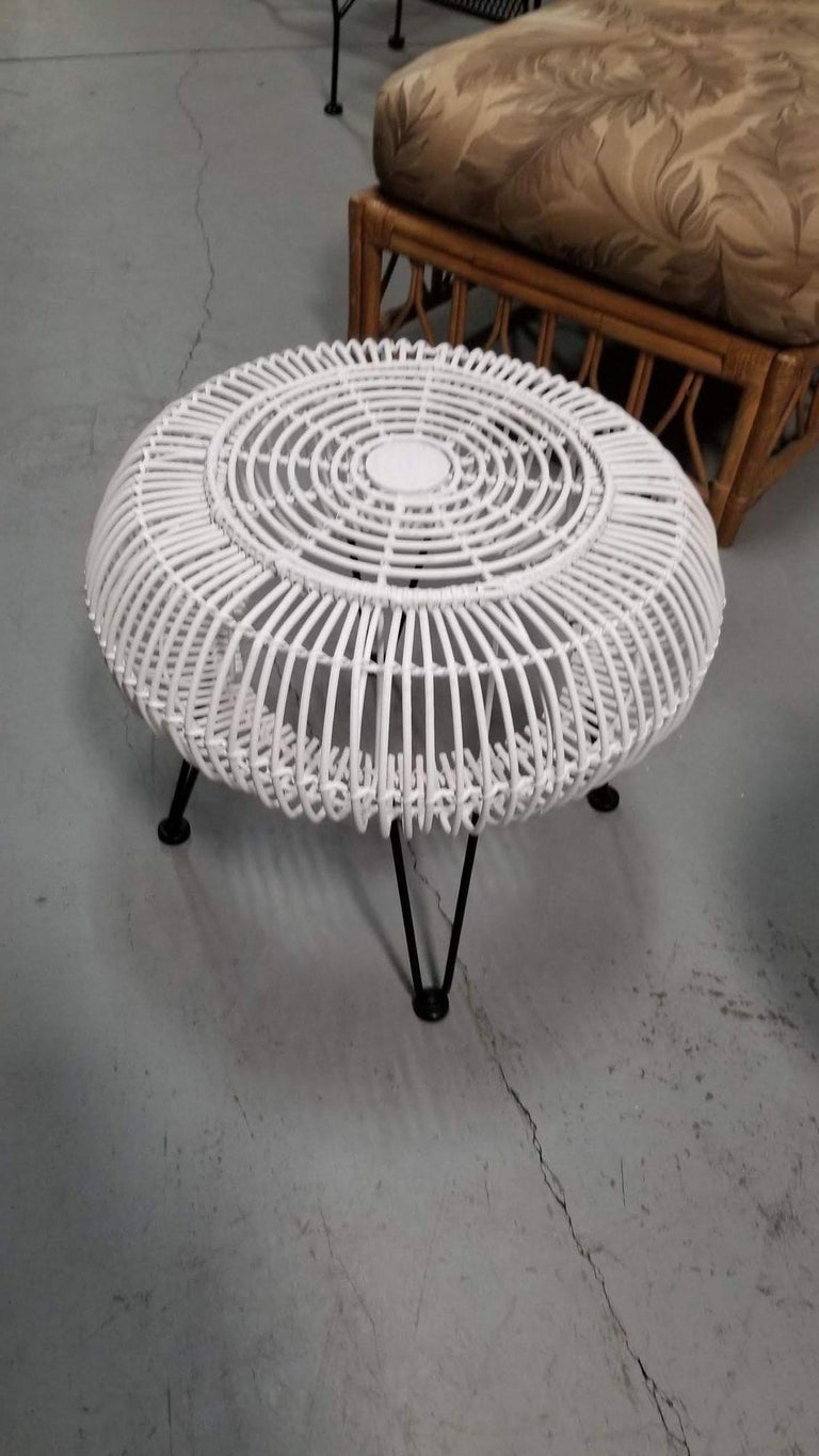Restored Mid-century Reed Stick Rattan Ottoman Stool w/ Hairpin Legs