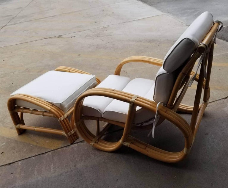 Restored Reverse Pretzel Three Strand Lounge Chair and Matching Ottoman