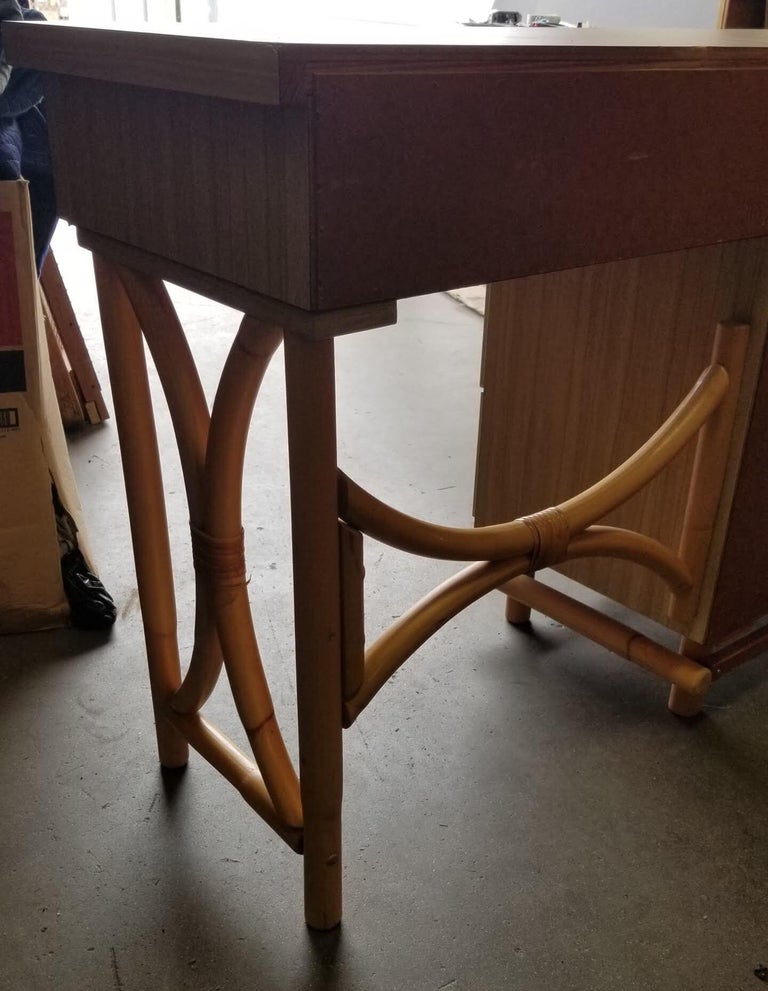 Restored Rattan and Formica Desk with Drawers and Hourglass Rattan Sides