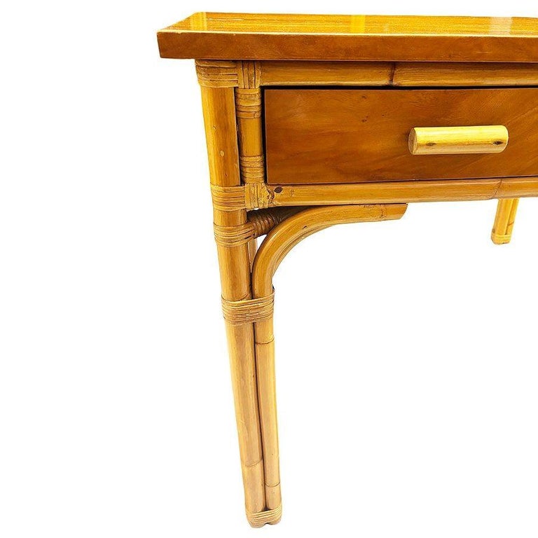 Restored Art Deco Rattan & Mahogany Secretary Writing Desk