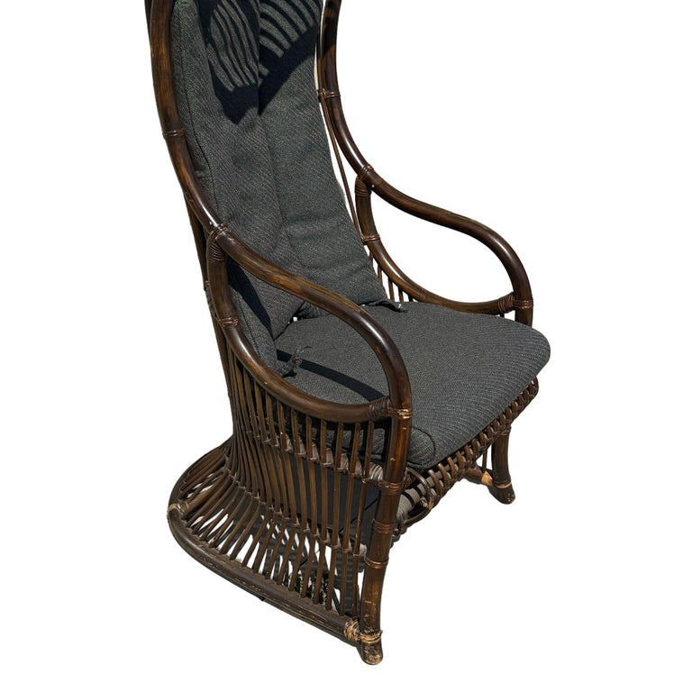 Restored Mid-Century Dark Stained Rattan Canopy Chair, Pair