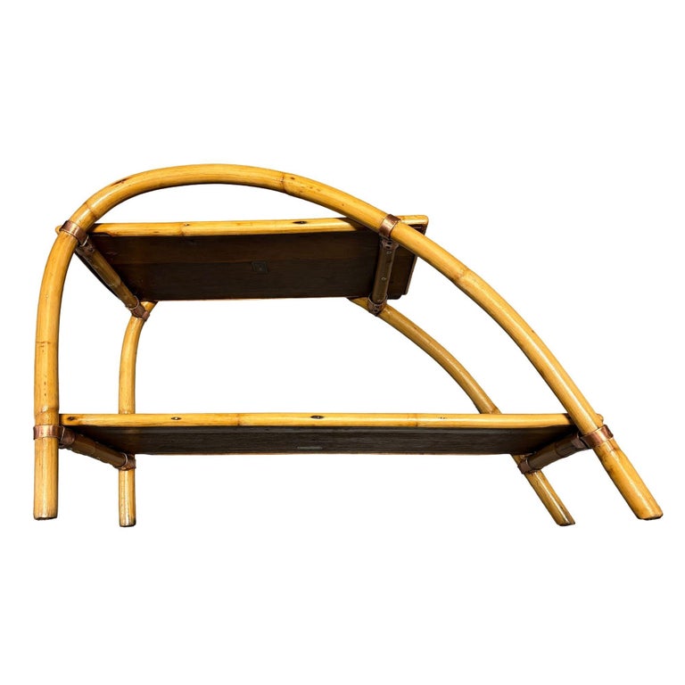 Rattan & Mahogany Double Arch "Tropitan" 2-Tier Side Table by Ritts