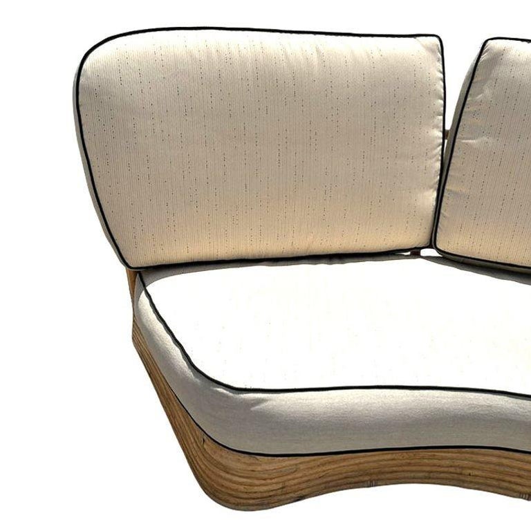 Restored 4 Person Curved Stacked Rattan Sectional Sofa