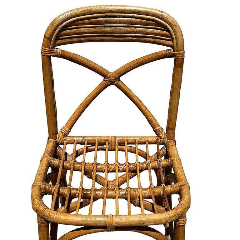 Restored Mid-century Rattan Dining Side Chairs with "X" Back